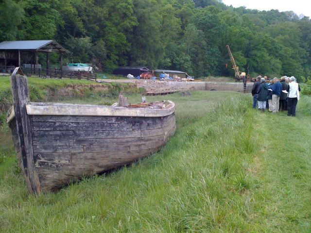 Picture of Rolle Canal site at Annery with ancient sailing boat in foreground